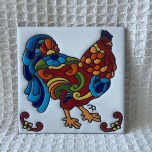 Earthtones Hand Glazed Rooster Art Tile/Trivet/Wall Hanging 6X6